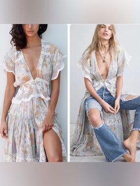 Free People Field of Dreams Maxi Top RARE Boho Lace Tunic Dress RARE